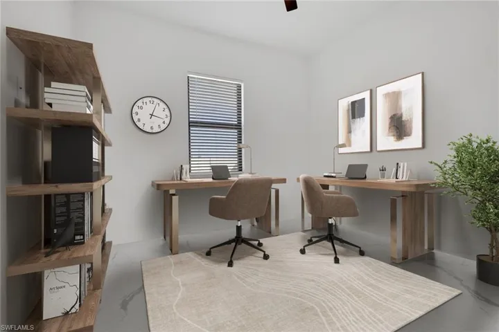 Office area featuring ceiling fan