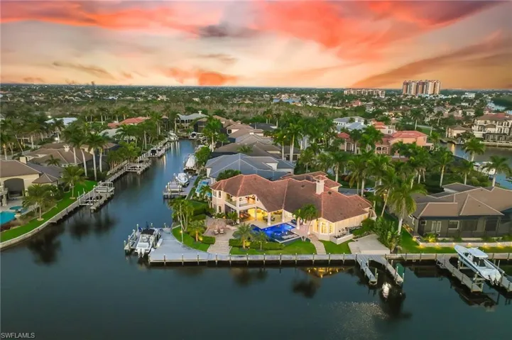 Aerial view at dusk of a water view