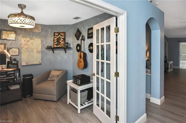Living area with tile flooring