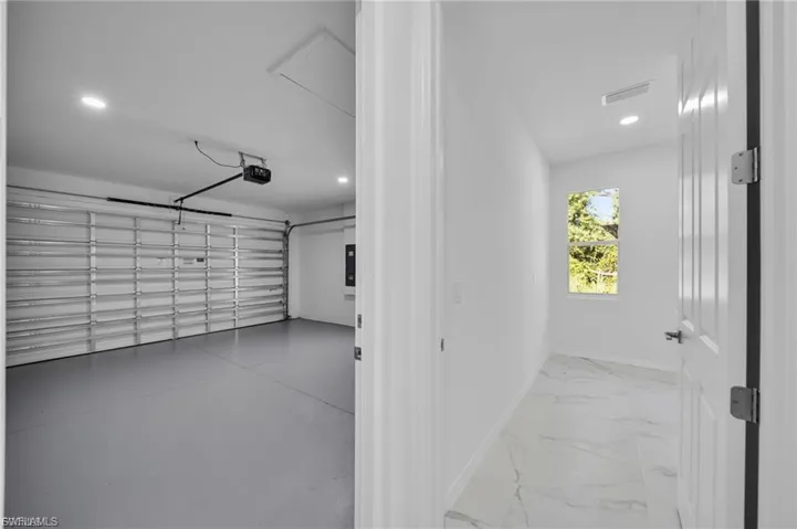 Garage with recessed lighting