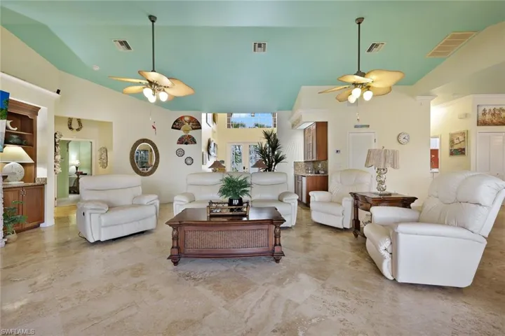 Great room with vaulted ceiling