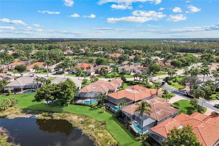 Aerial view of residential area with a nearby body of water