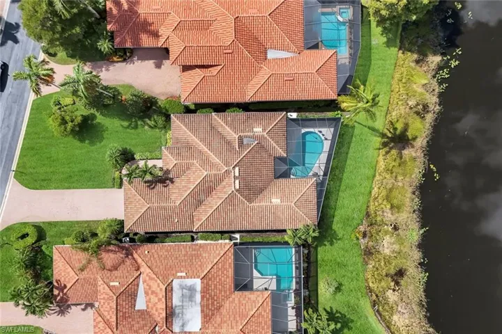Drone / aerial view of a pool area