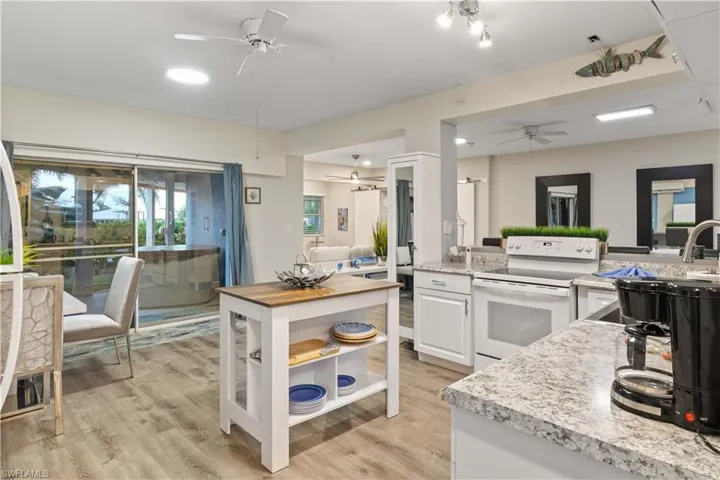 Kitchen with double sliders to the outside!