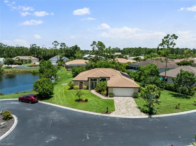 Aerial view with pond