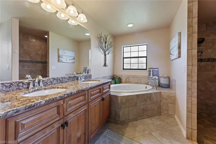 Owners bathroom with double vanity sinks