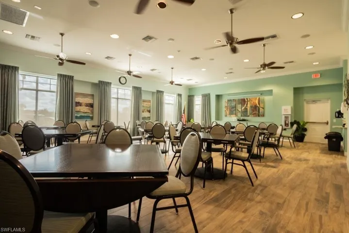 Dining room with visible vents and ceiling fan
