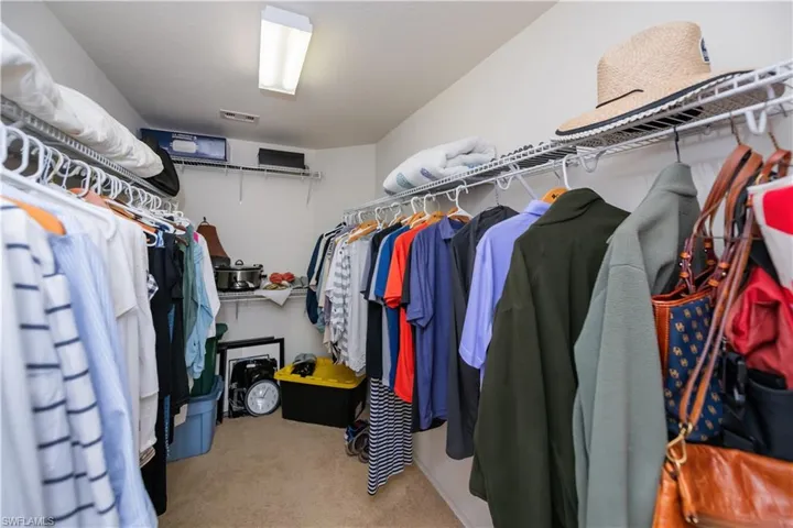 Walk in closet with carpet floors and visible vents