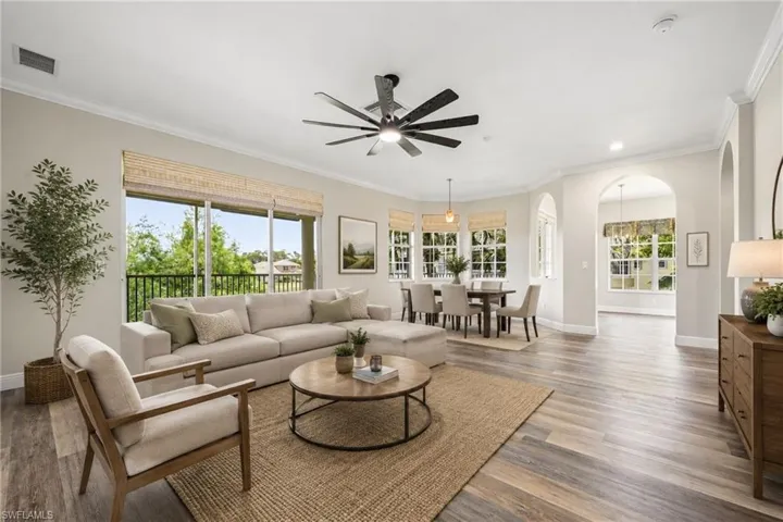 Virtually staged Family Room and Dining Room