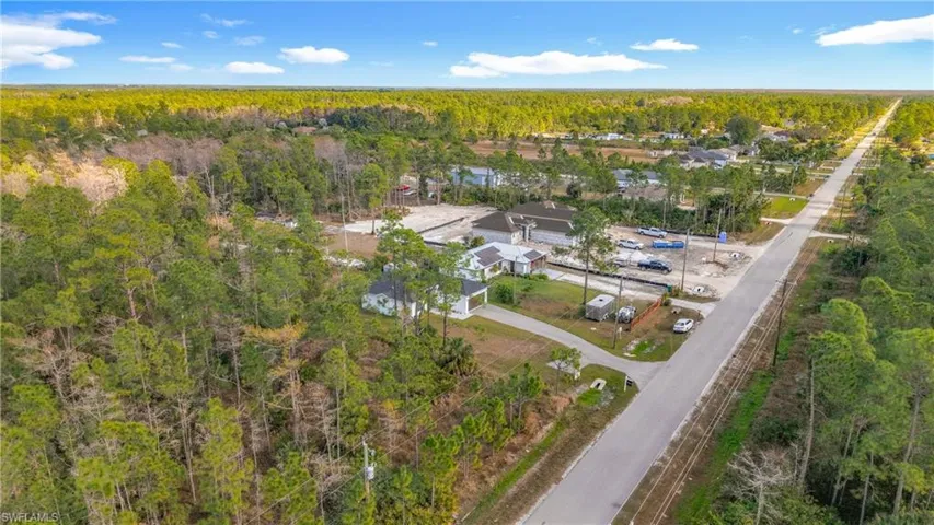 Aerial view of a heavily wooded area