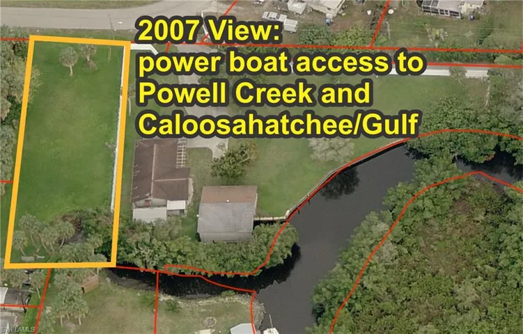 This lot in 2007 showing cleared creek for power boat access.