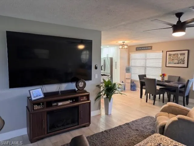 Living room has new flooring, new paint and plenty of light