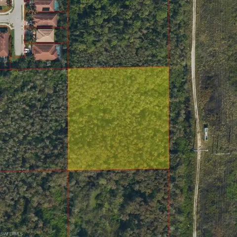 Aerial map of property and surrounding area with property parcel outlined