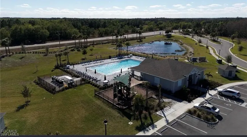 Drone / aerial view of a pool