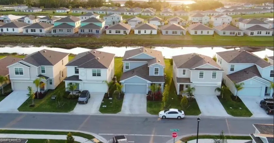 Aerial perspective of suburban area