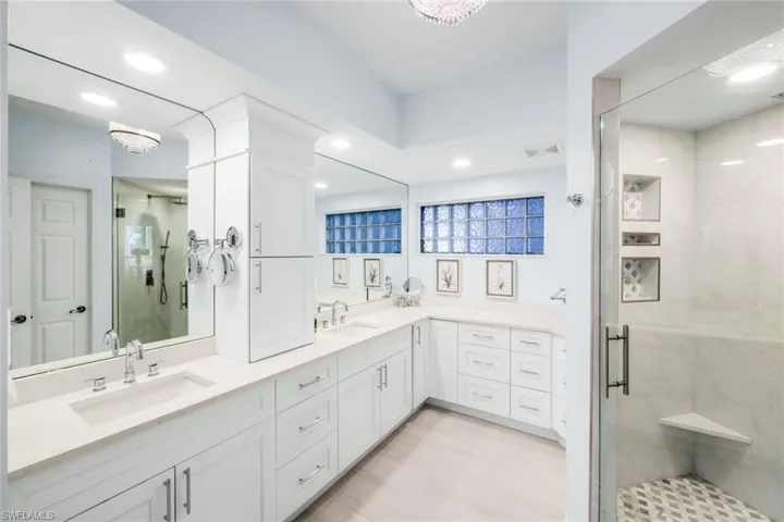 Completely Remodeled Primary Bathroom With Large Walk-in Shower & Double Vanity
