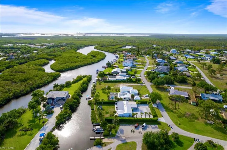 Expansive aerial view capturing the natural surrounding and neighborhood setting