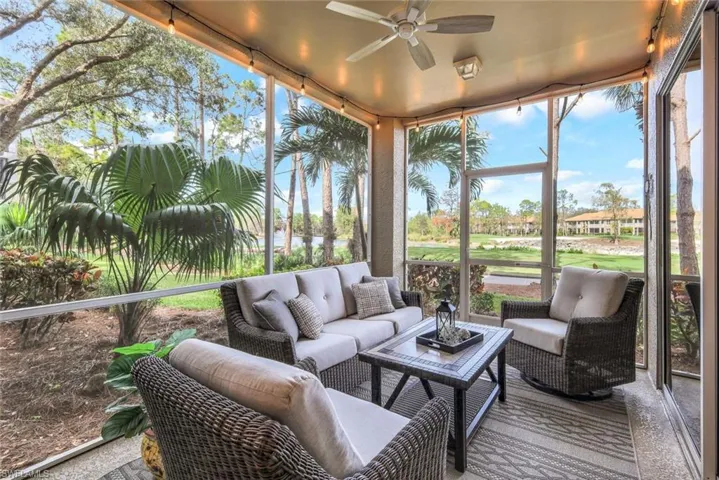 Sunroom / solarium with ceiling fan and plenty of natural light