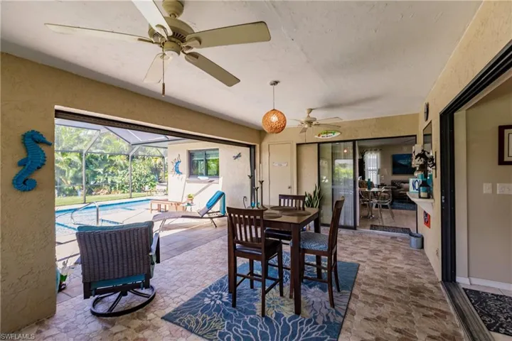 Dining space with ceiling fan