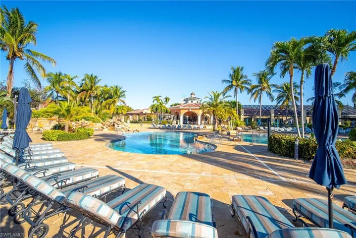 Community pool featuring a gazebo and a patio area