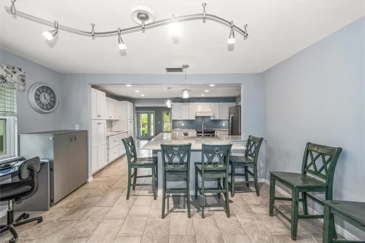 Dining area with recessed lighting