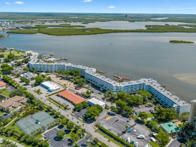 Drone / aerial view of a large body of water