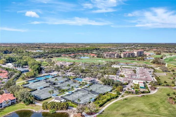 Aerial view of Vineyards CC golf course, tennis and pickleball courts which is next door to Clubside Reserve.