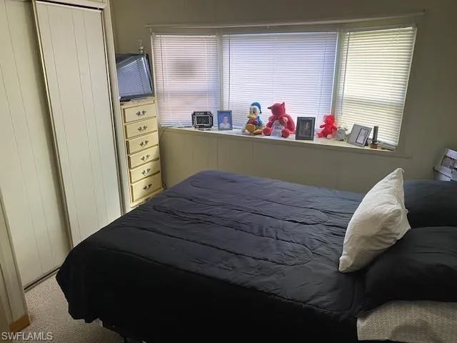 Bedroom featuring carpet and a closet