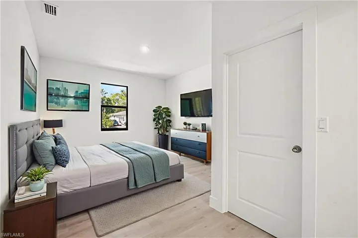 Bedroom with light wood-type flooring