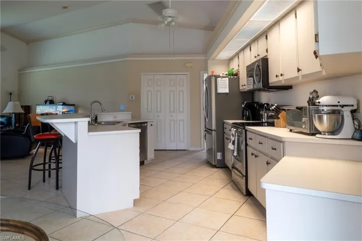 Stainless steel appliances and plenty of cabinet space in the kitchen