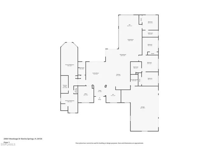 Floor plan showing open concept separated bedrooms and garage