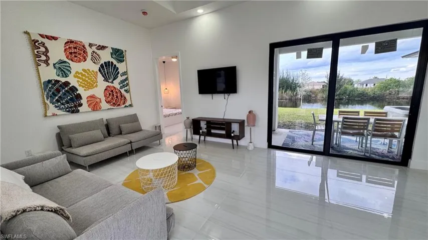 Living room with recessed lighting