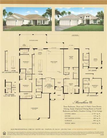MARATHON III, THREE BEDROOM, THREE AND 1/2 BATH, GREAT ROOM, DINING - STUDY (OPTIONAL DINING OR FOURTH BEDROOM AND BATH) 3-CAR GARAGE