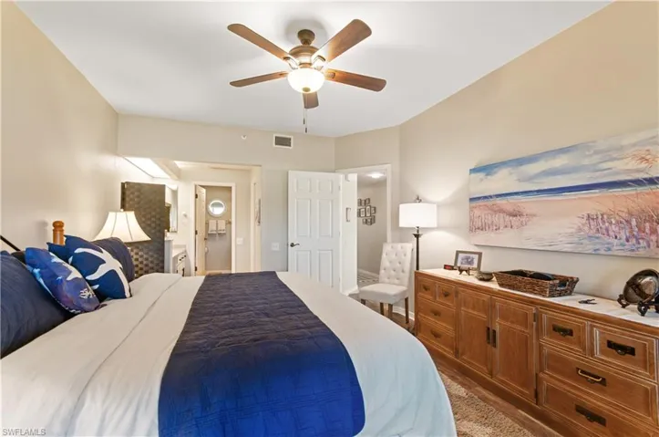 Large primary bedroom with king size bed