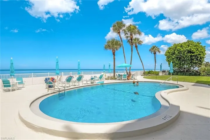 View of swimming pool featuring a patio and a water view