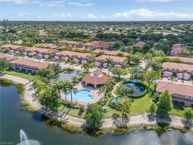 Bird's eye view of a pool and a large body of water