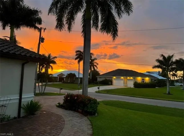View of yard at dusk