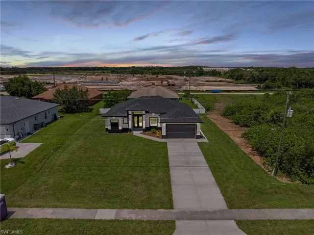 View of aerial view at dusk