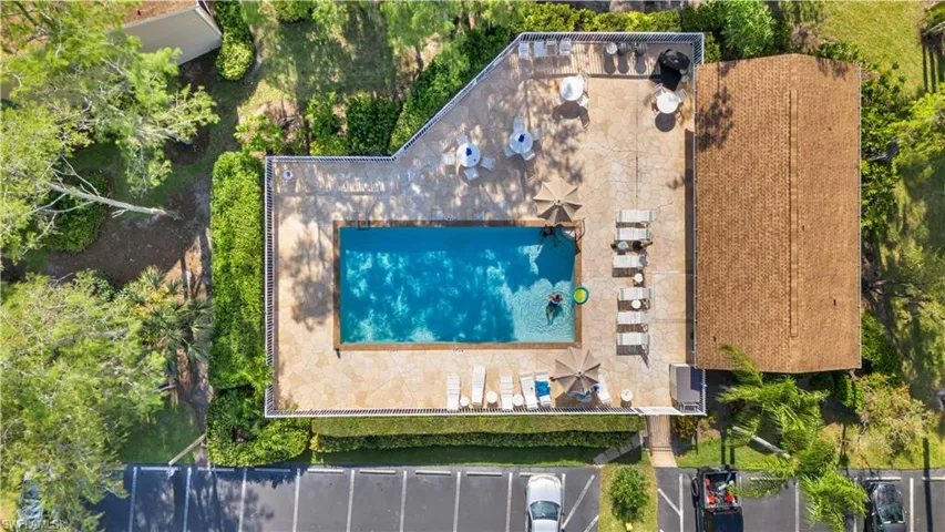 Pool located just inside the entrance on the right.
