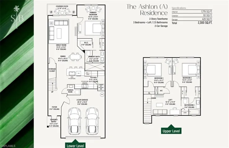 Architectural floorplan - THE ASHTON (A)2-Story Townhome