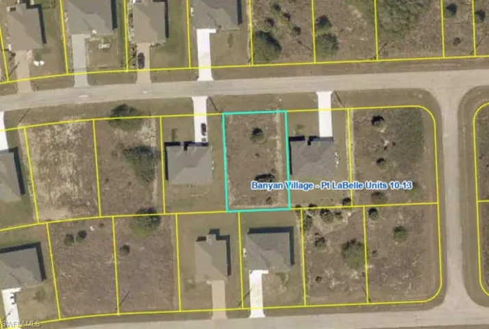 Aerial map of property and surrounding area with property parcel outlined