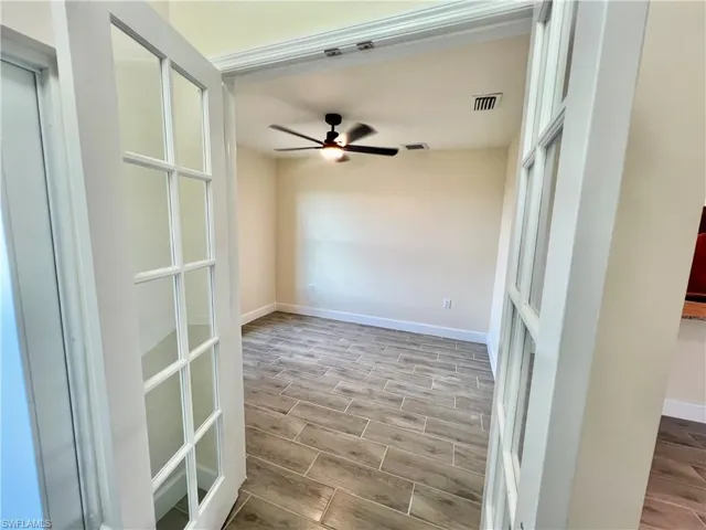 French doors to the den.