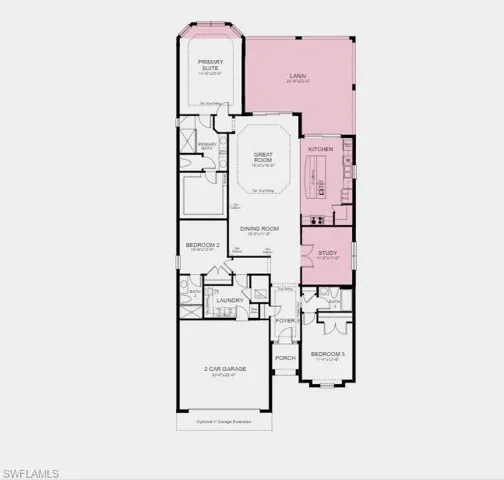 Structural options added include: Tray ceiling package, 4' garage extension, gourmet kitchen, bay window at owner's suite, covered extended lanai, outdoor kitchen rough-in, and study.