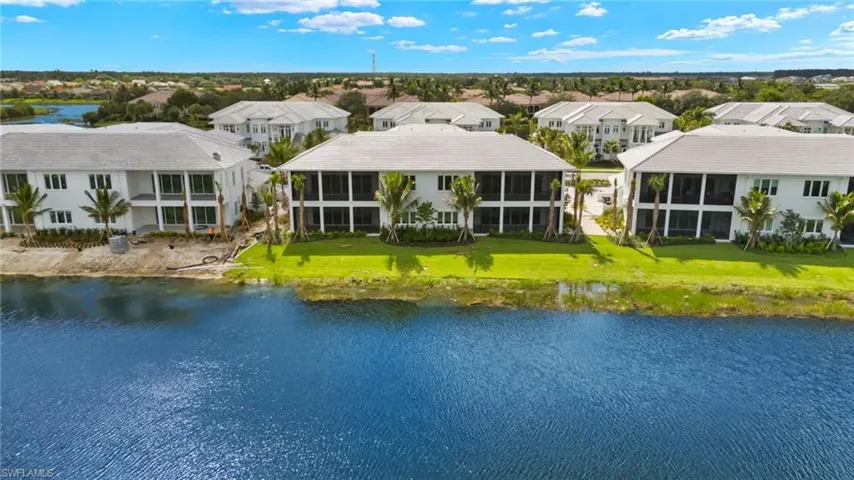 Aerial view showing the rear exposure of the home and its water view