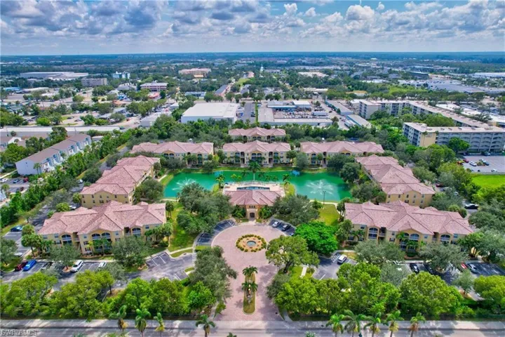 Aerial view of a nearby body of water