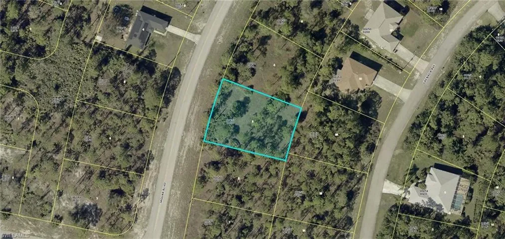 Aerial overview of property's location featuring property boundaries highlighted