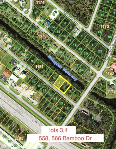 Aerial view of property's location with property boundaries highlighted