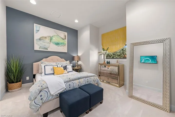 Bedroom with new light carpet