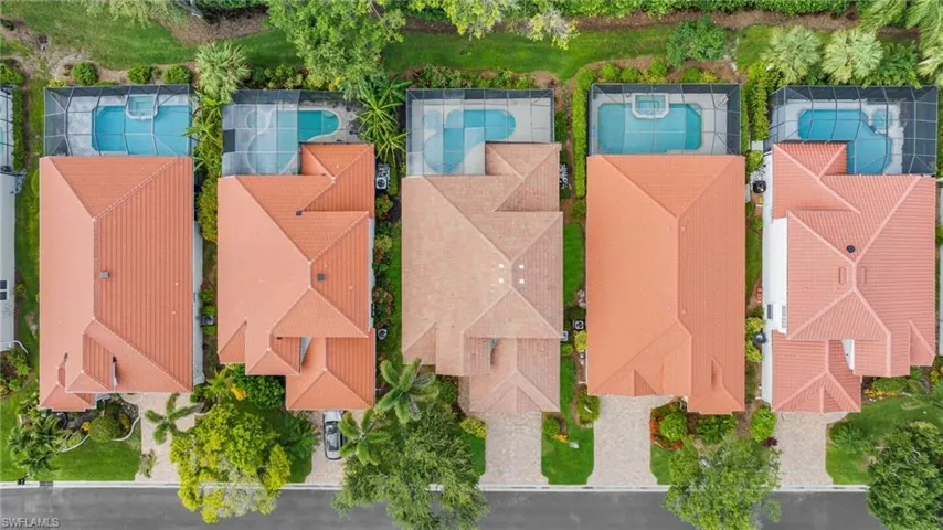 Drone / aerial view of a pool area