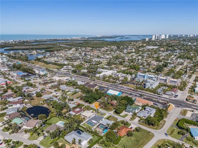 Drone / aerial view with the Gulf of America to the west.